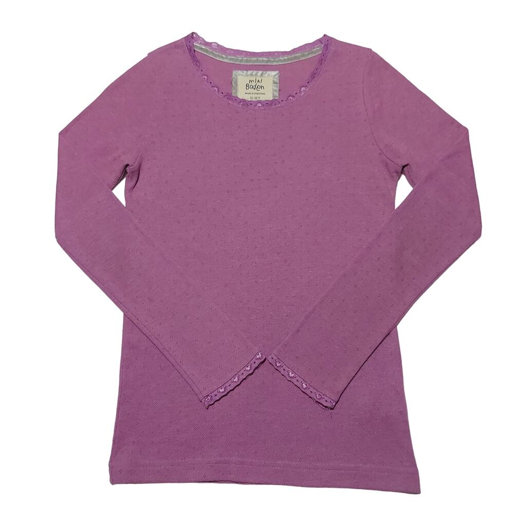 Mini Boden long-sleeved solid pointelle knit top
